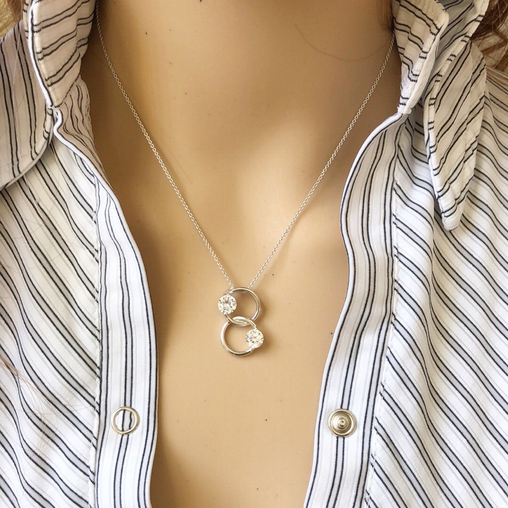 925 Sterling Silver Two Rings Round Necklace